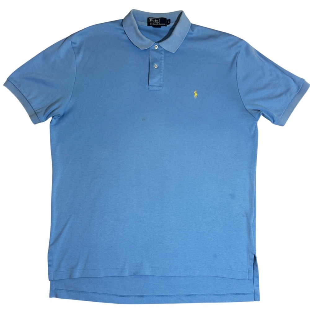 Polo‎ Ralph Lauren Men Blue Short Sleeve Cotton Polo Shirt Yellow Pony Large